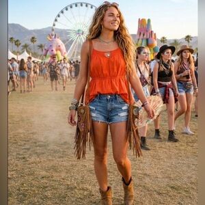 Y2K Soft Clay Boho Babydoll Cami 100% Cotton size Large